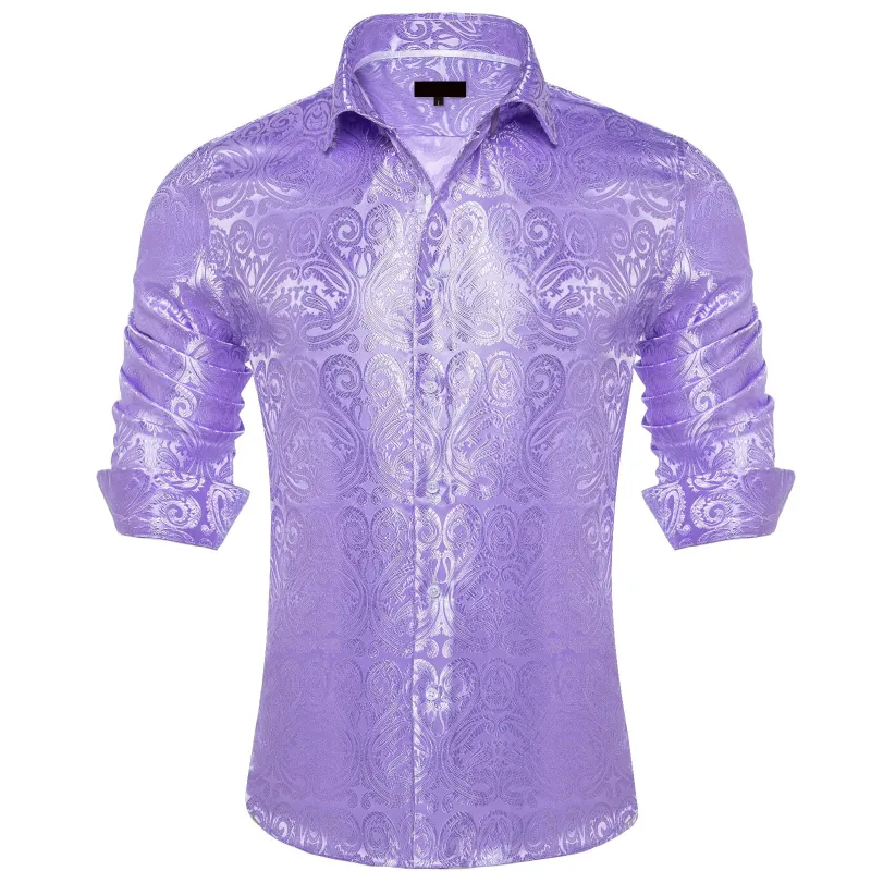 Ties2you Dress Shirt Orchid Purple Paisley Long Sleeve Silk Button Mens Casual Shirt sold by Ties2You