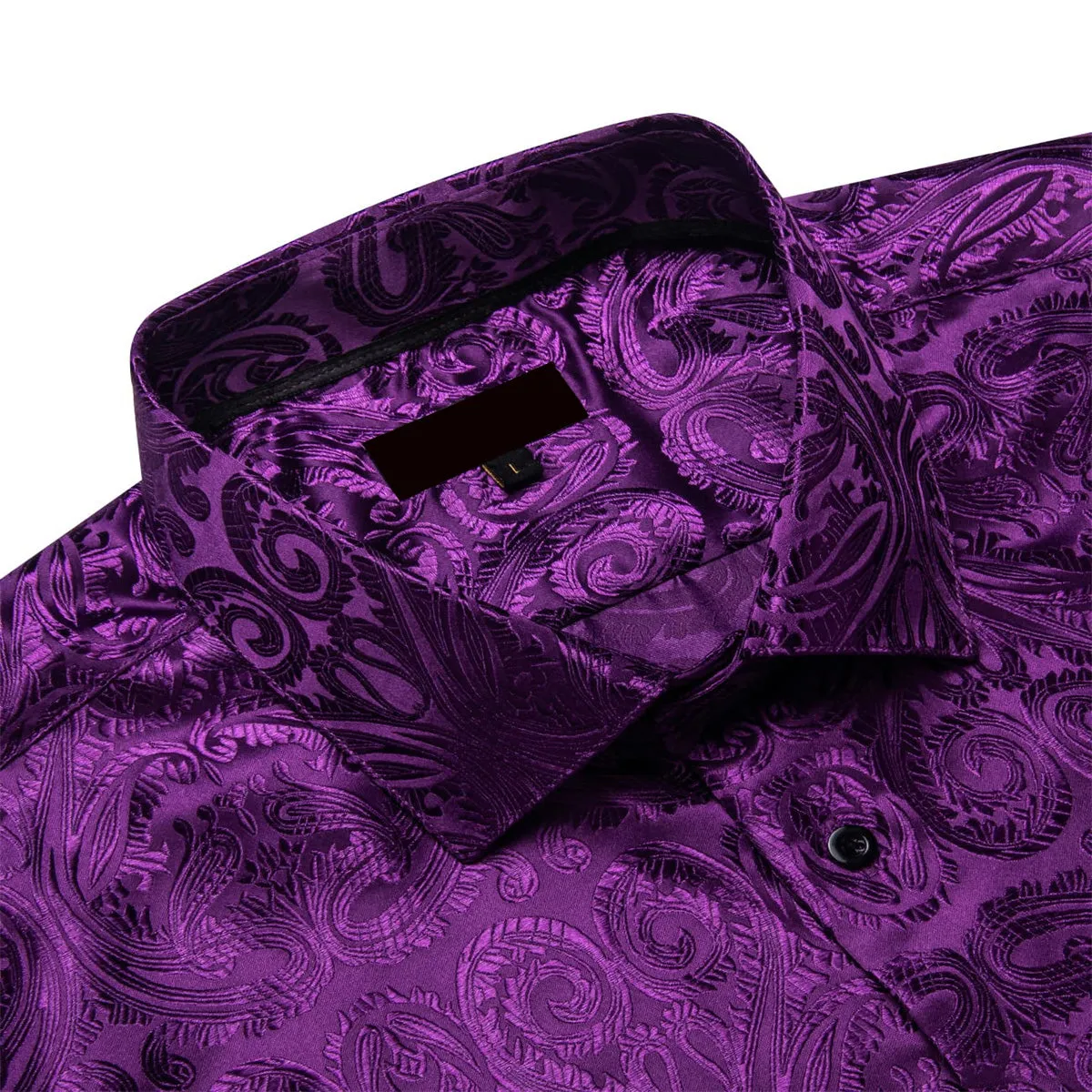 Ties2you Dress Shirt Deep Purple Paisley Long Sleeve Silk Button Up Mens Casual Shirt sold by Ties2You product image thumbnail 3