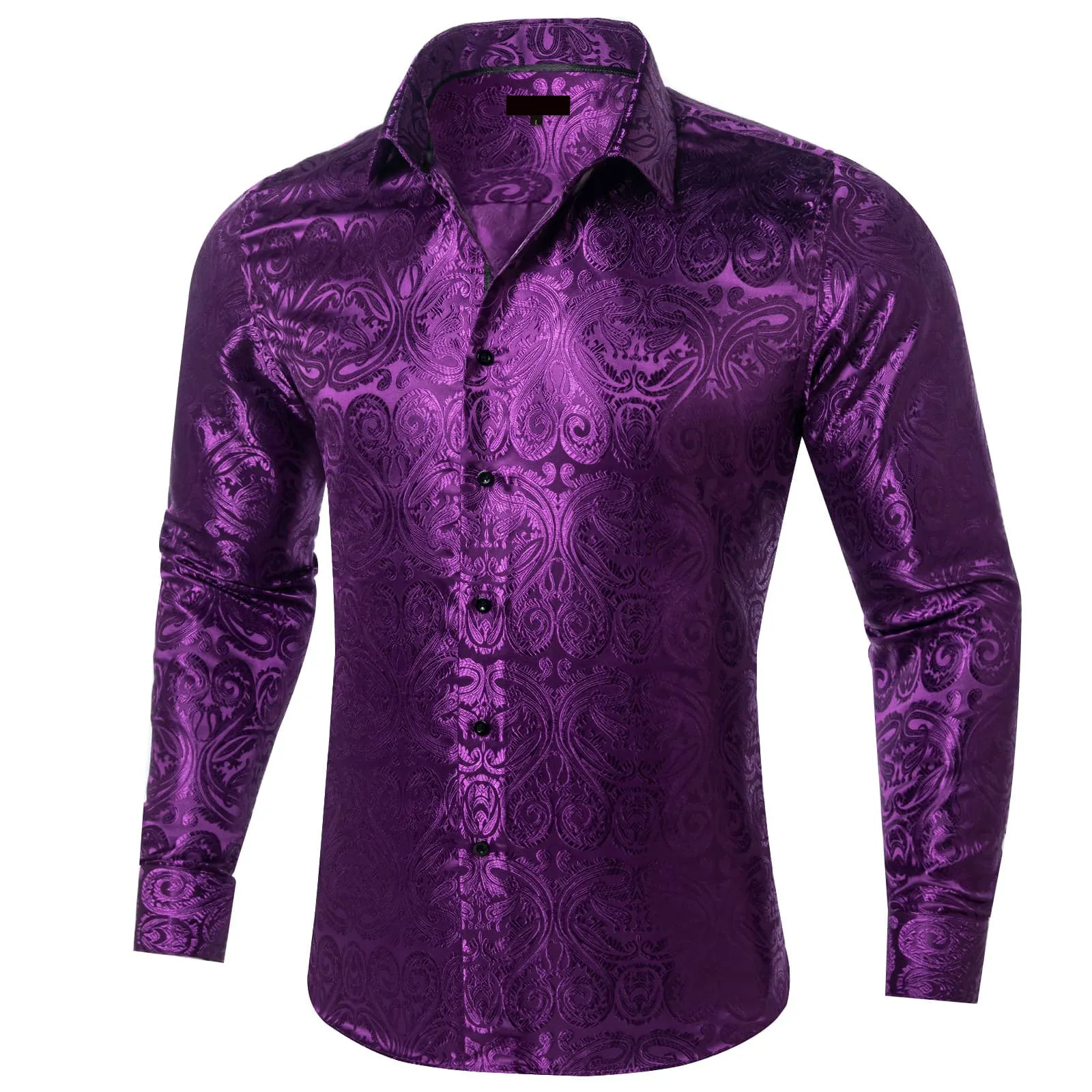 Ties2you Dress Shirt Deep Purple Paisley Long Sleeve Silk Button Up Mens Casual Shirt sold by Ties2You product image thumbnail 2
