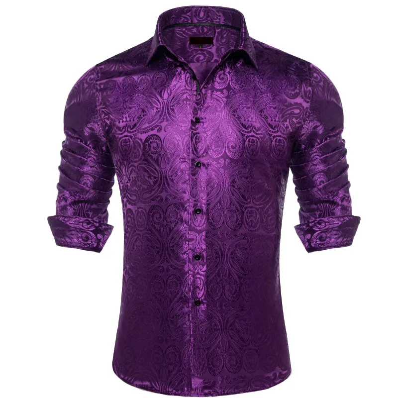 Ties2you Dress Shirt Deep Purple Paisley Long Sleeve Silk Button Up Mens Casual Shirt sold by Ties2You