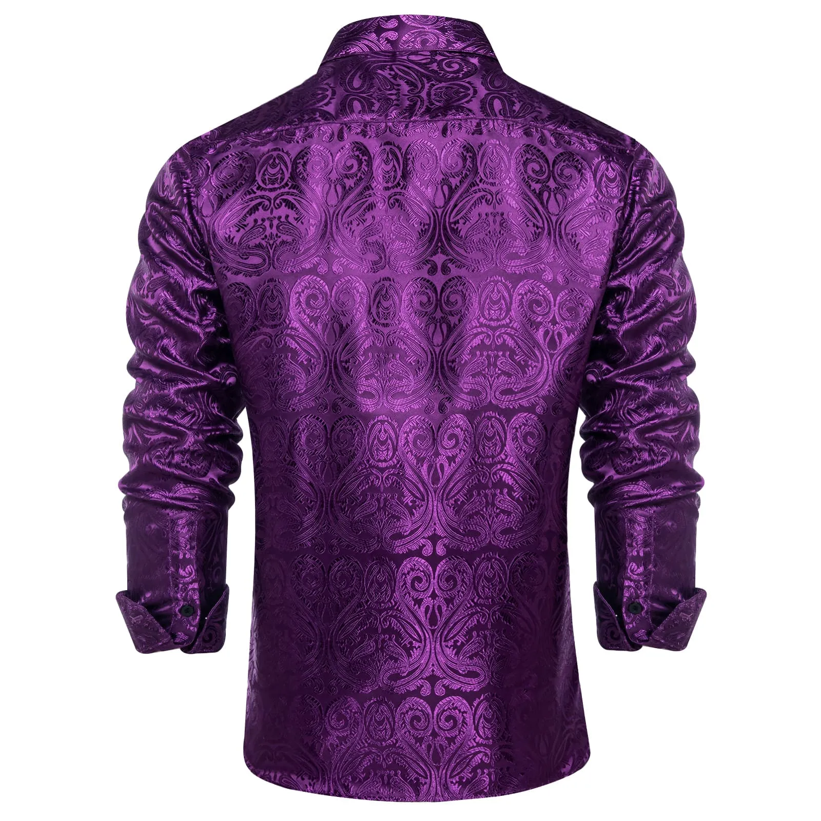 Ties2you Dress Shirt Deep Purple Paisley Long Sleeve Silk Button Up Mens Casual Shirt sold by Ties2You product image thumbnail 5