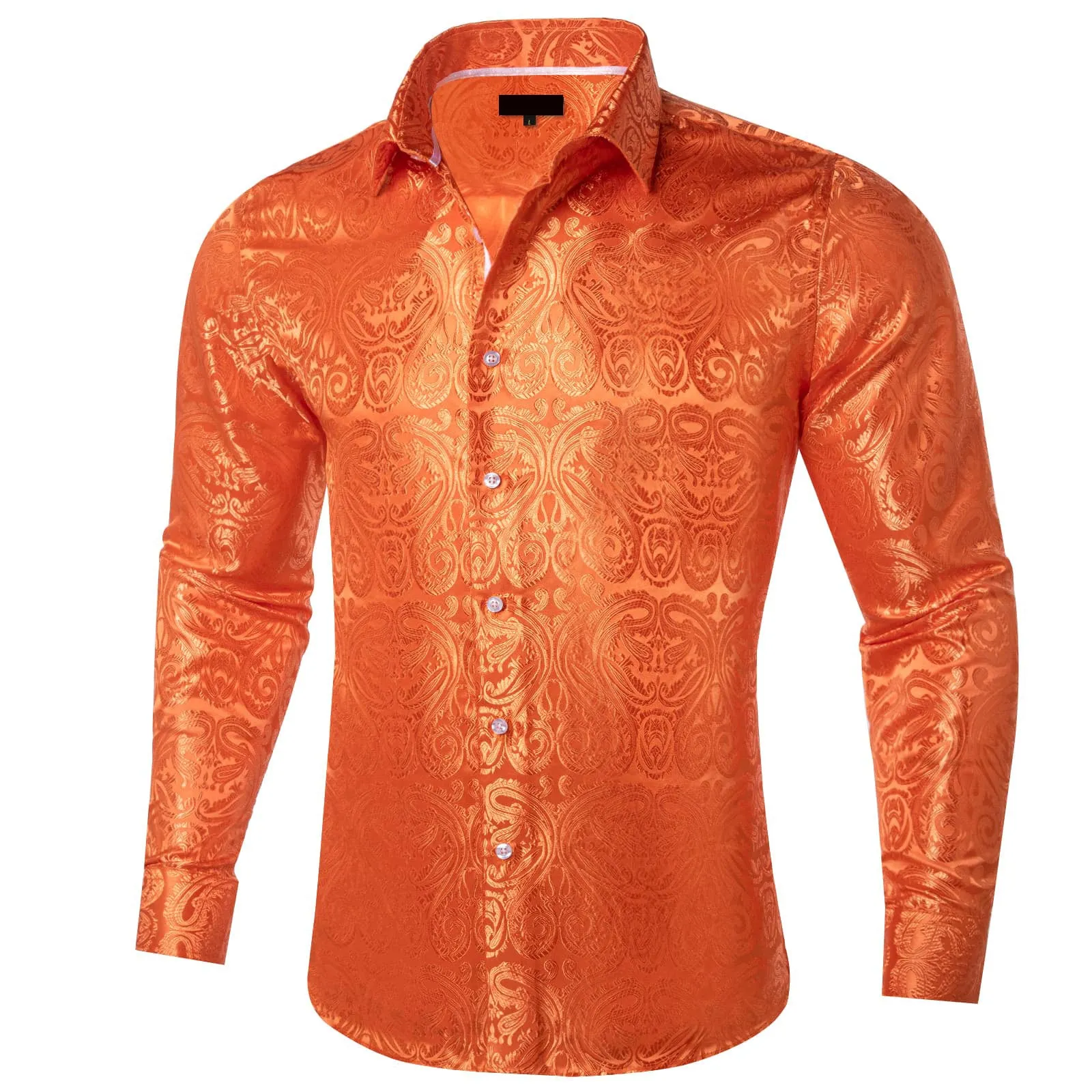 Ties2you Dress Shirt Flame Orange Paisley Long Sleeve Mens Silk Button Up Shirt sold by Ties2You product image thumbnail 2
