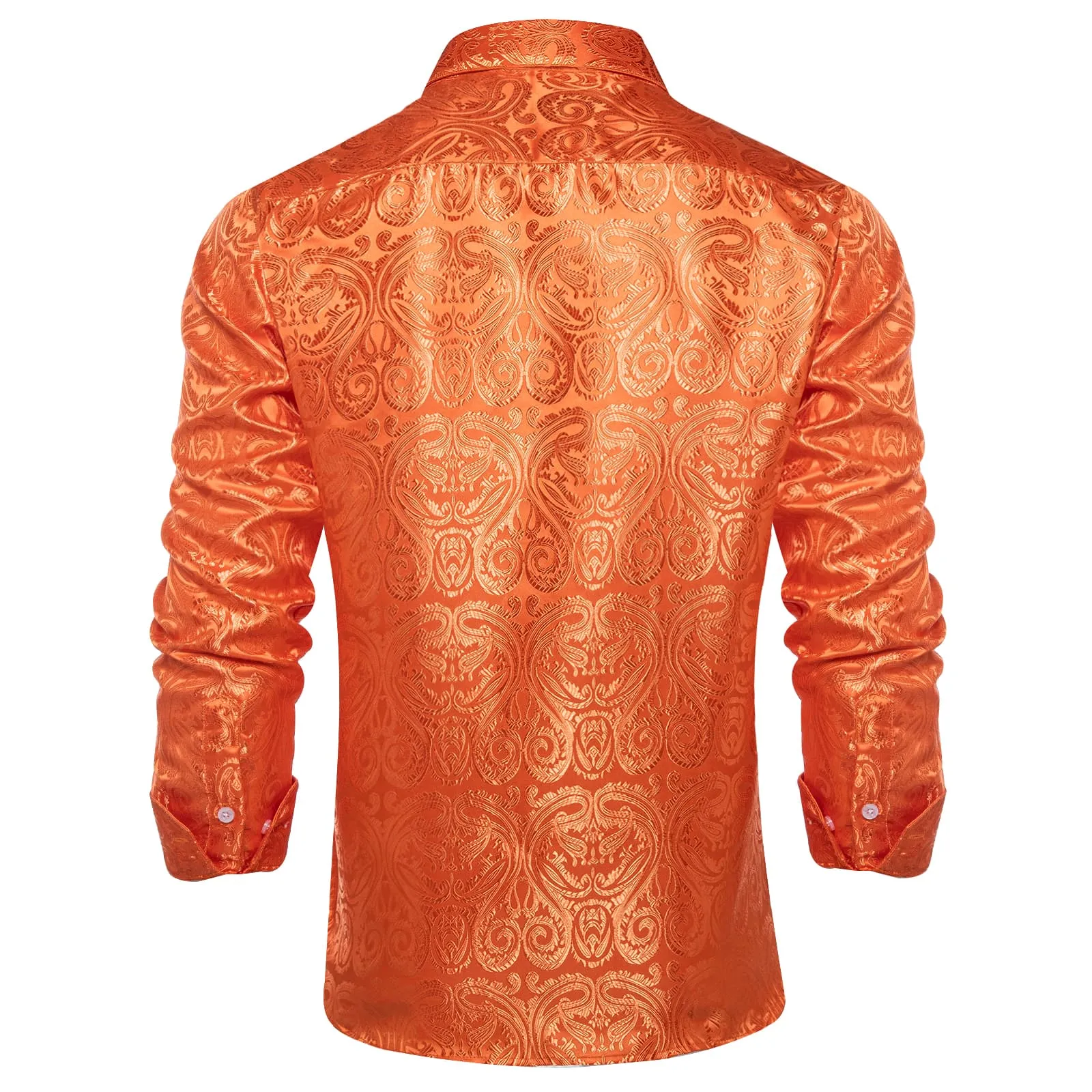 Ties2you Dress Shirt Flame Orange Paisley Long Sleeve Mens Silk Button Up Shirt sold by Ties2You product image thumbnail 5