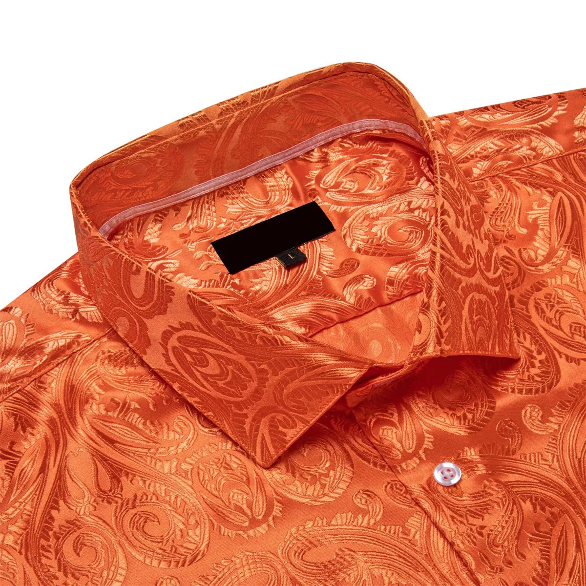 Ties2you Dress Shirt Flame Orange Paisley Long Sleeve Mens Silk Button Up Shirt sold by Ties2You product image thumbnail 3