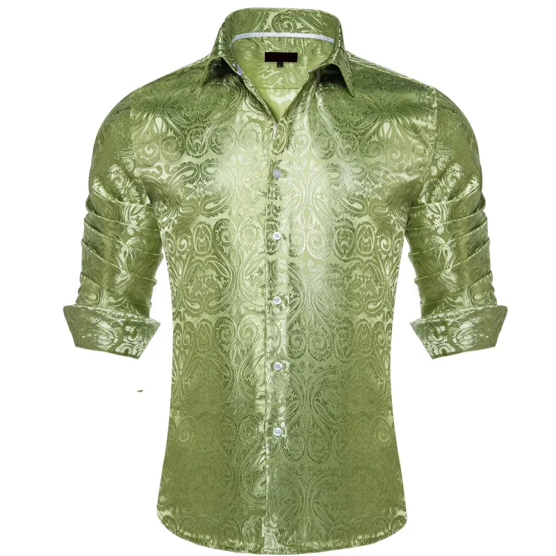 Ties2you Dress Shirt Asparagus Green Paisley Long Sleeve Button Shirt for Men sold by Ties2You