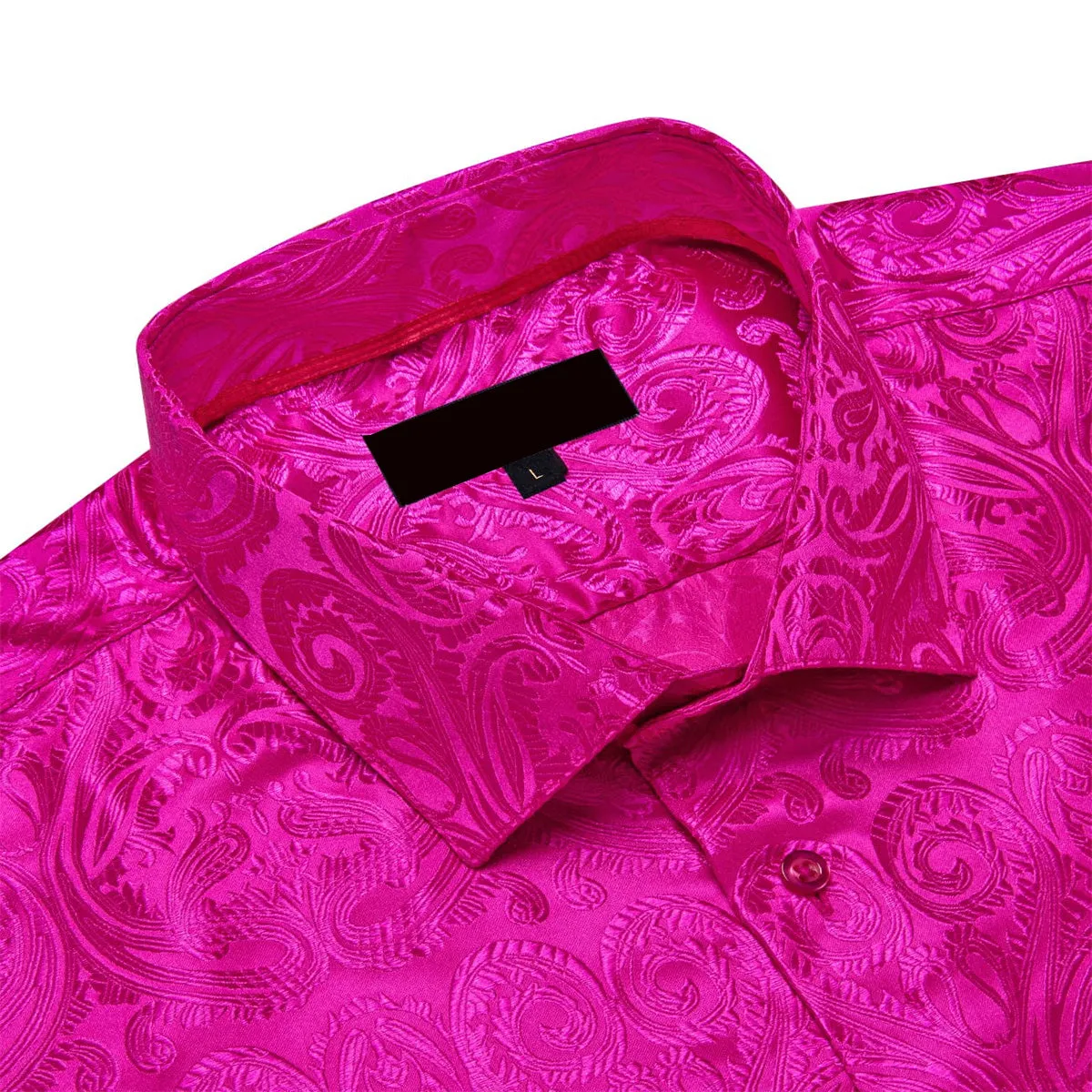 Ties2you Dress Shirt Hot Pink Paisley Long Sleeve Button Up Silk Shirt for Men sold by Ties2You product image thumbnail 3