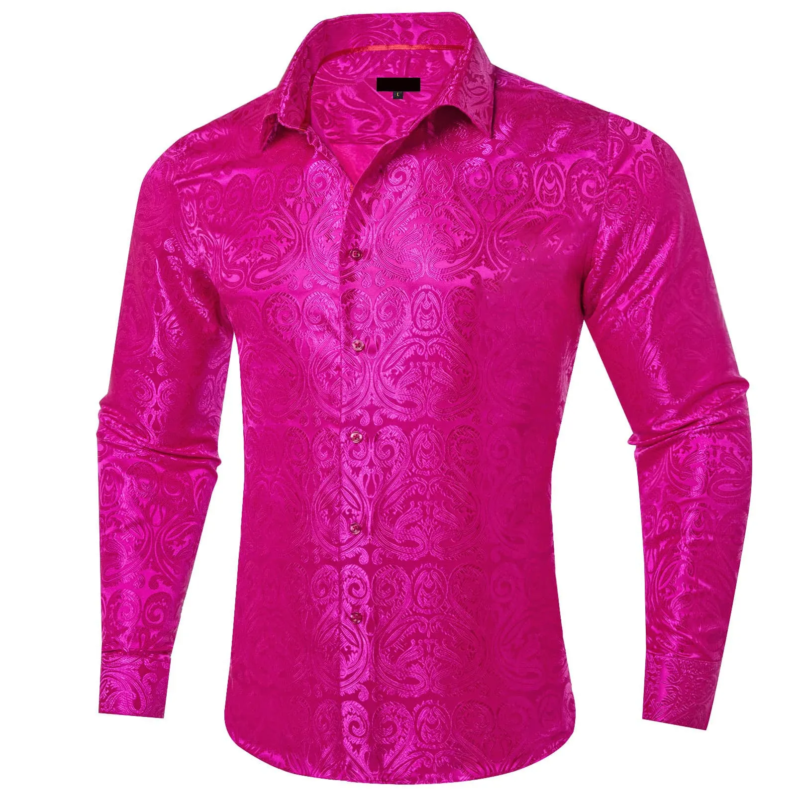 Ties2you Dress Shirt Hot Pink Paisley Long Sleeve Button Up Silk Shirt for Men sold by Ties2You product image thumbnail 2