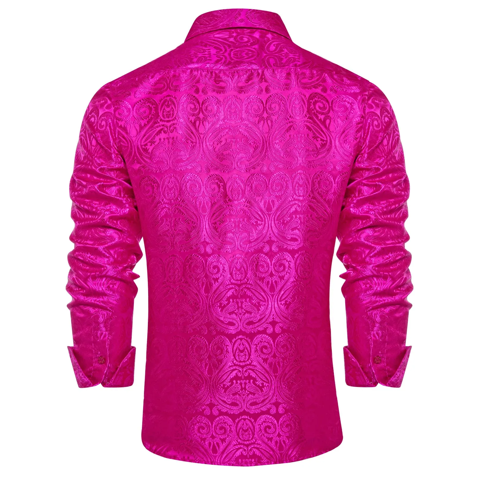 Ties2you Dress Shirt Hot Pink Paisley Long Sleeve Button Up Silk Shirt for Men sold by Ties2You product image thumbnail 5