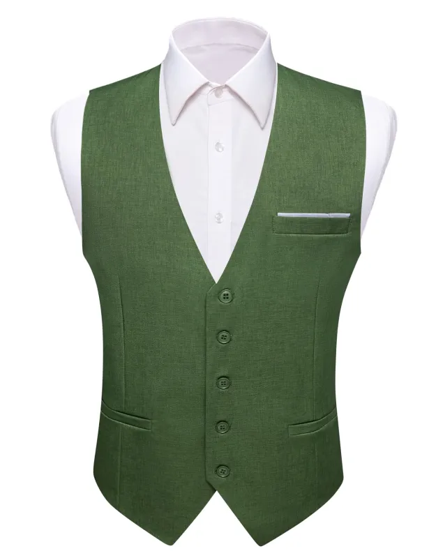 Ties2you Work Vest Fern Green Solid Button Silk Mens Dress Vest Jacket Fashion sold by Ties2You