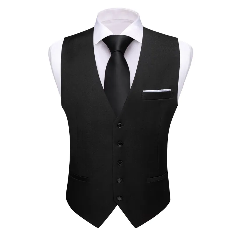 Ties2you Work Vest Pure Black Solid Button Silk Mens Dress Vest Jacket for Formal sold by Ties2You