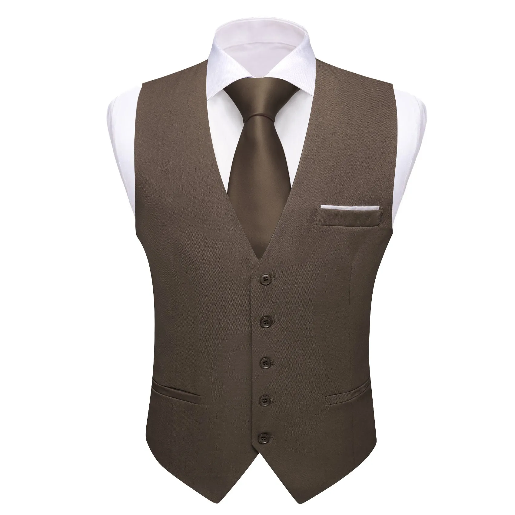 Ties2you Work Vest Chocolate Brown Solid Button Silk Mens Dress Vest Jacket for Formal sold by Ties2You