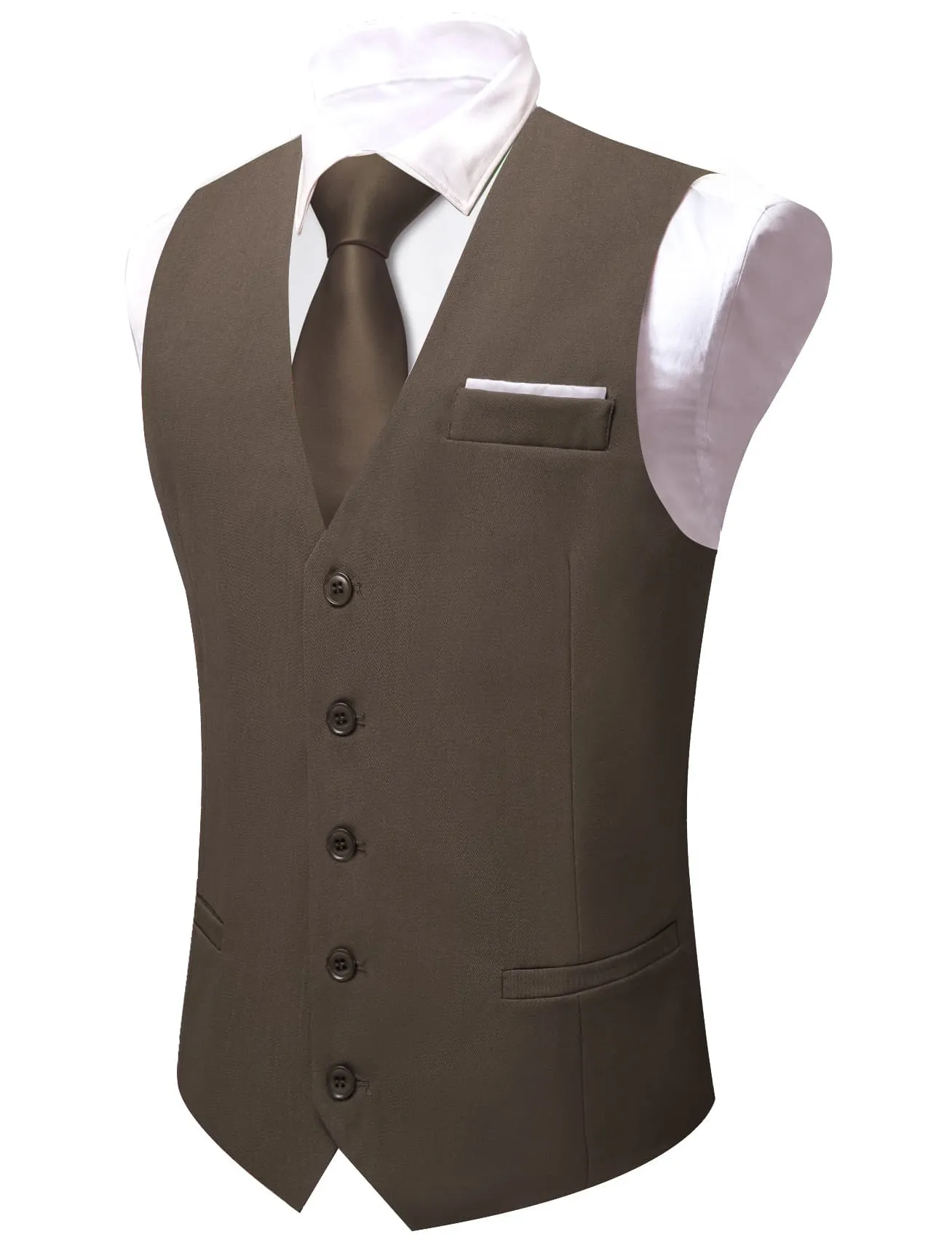 Ties2you Work Vest Chocolate Brown Solid Button Silk Mens Dress Vest Jacket for Formal sold by Ties2You product image thumbnail 5