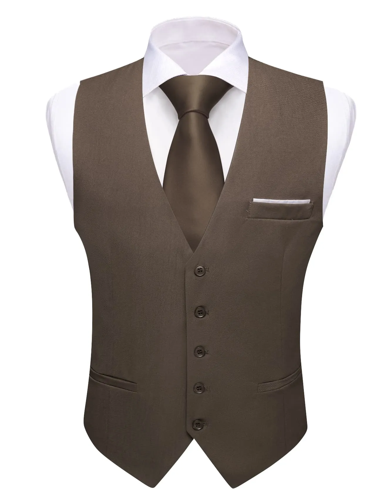 Ties2you Work Vest Chocolate Brown Solid Button Silk Mens Dress Vest Jacket for Formal sold by Ties2You product image thumbnail 4