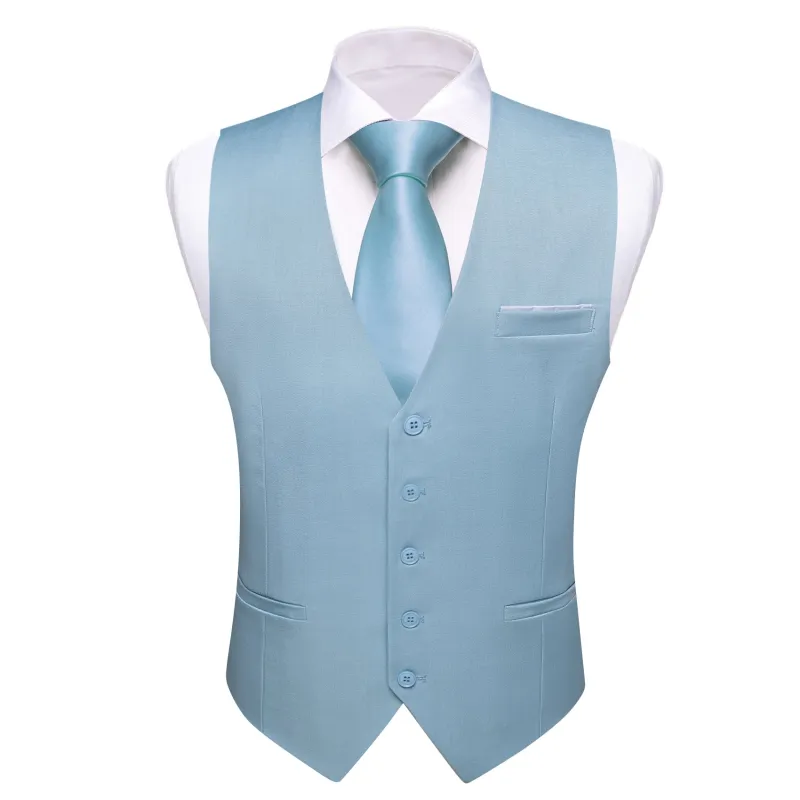 Ties2you Work Vest Pastel Blue Solid Button Silk Mens Dress Vest Jacket Business sold by Ties2You
