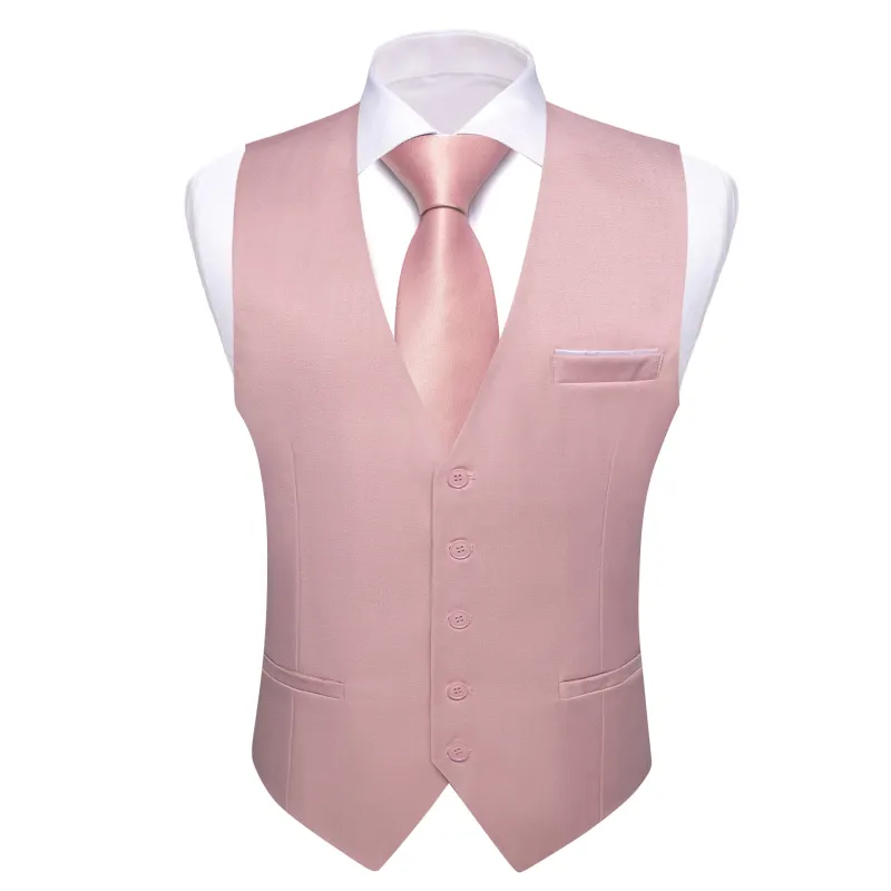 Ties2you Work Vest Pale Chestnut Pink Solid Button Silk Mens Dress Vest Jacket sold by Ties2You