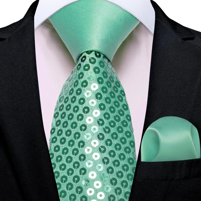 Ties2you Wedding Ties Pearl Aqua Green Novelty Sequin Solid Mens Tie Pocket Square Set sold by Ties2You