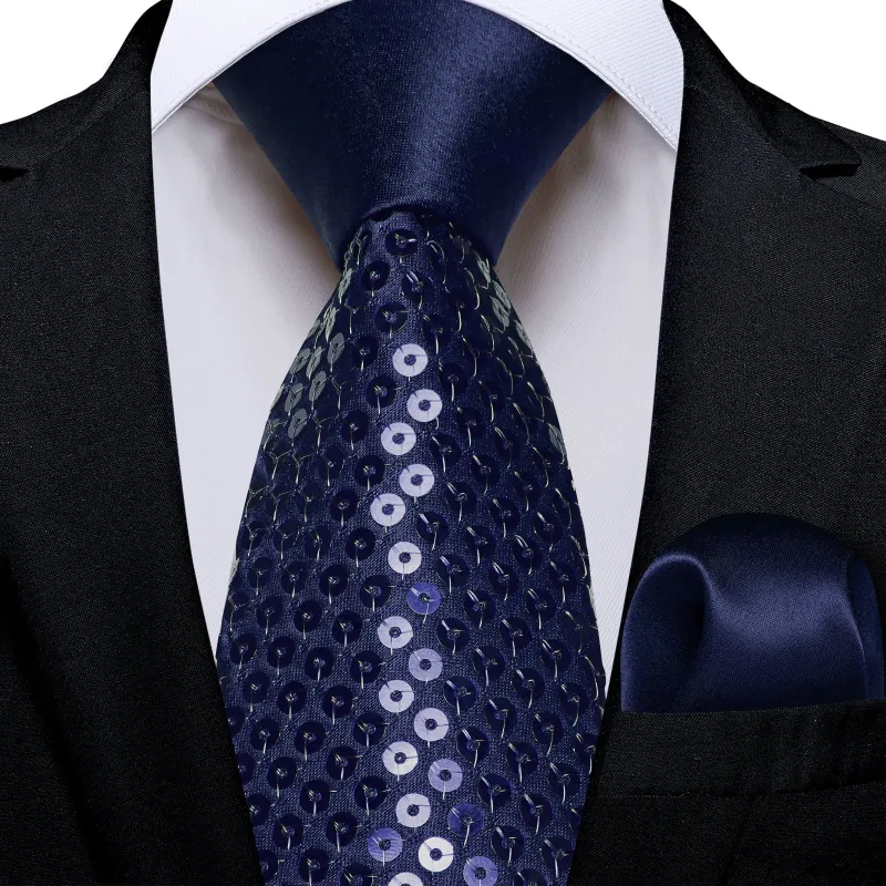 Ties2you Wedding Ties Dark Blue Novelty Sequin Solid Mens Tie Pocket Square Set sold by Ties2You