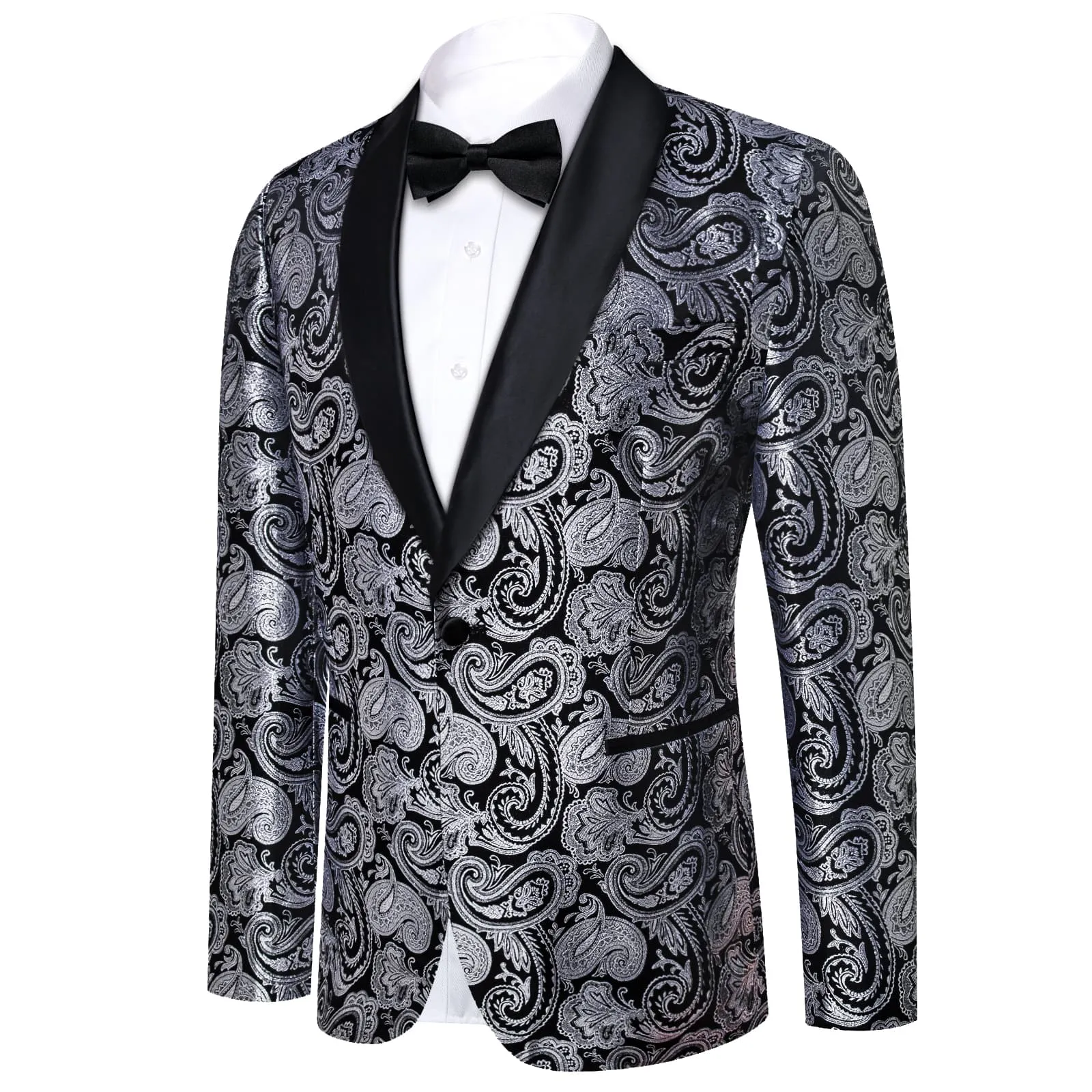 Ties2you Tuxedo Suit Silver Grey Paisley Shawl Collar Silk Dress Suit for Men Wedding sold by Ties2You product image thumbnail 3