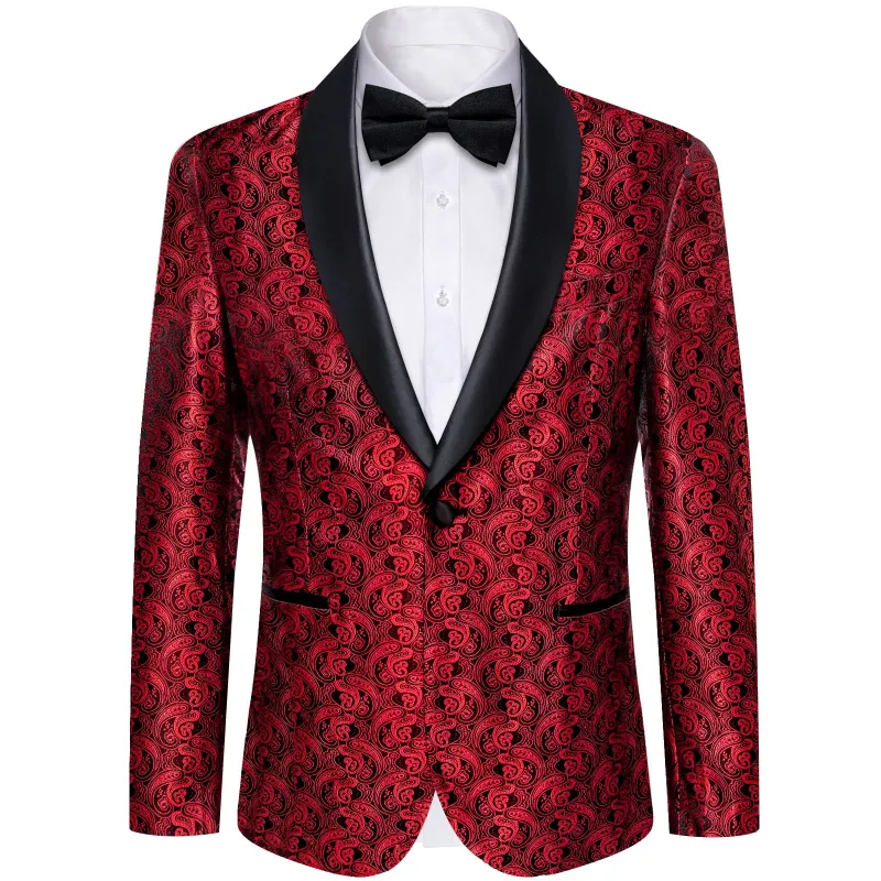 Ties2you Tuxedo Suit Pure Red Paisley Shawl Collar Silk Dress Suit for Men sold by Ties2You