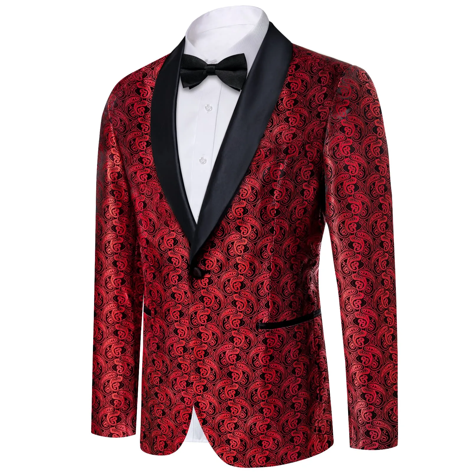 Ties2you Tuxedo Suit Pure Red Paisley Shawl Collar Silk Dress Suit for Men sold by Ties2You product image thumbnail 3