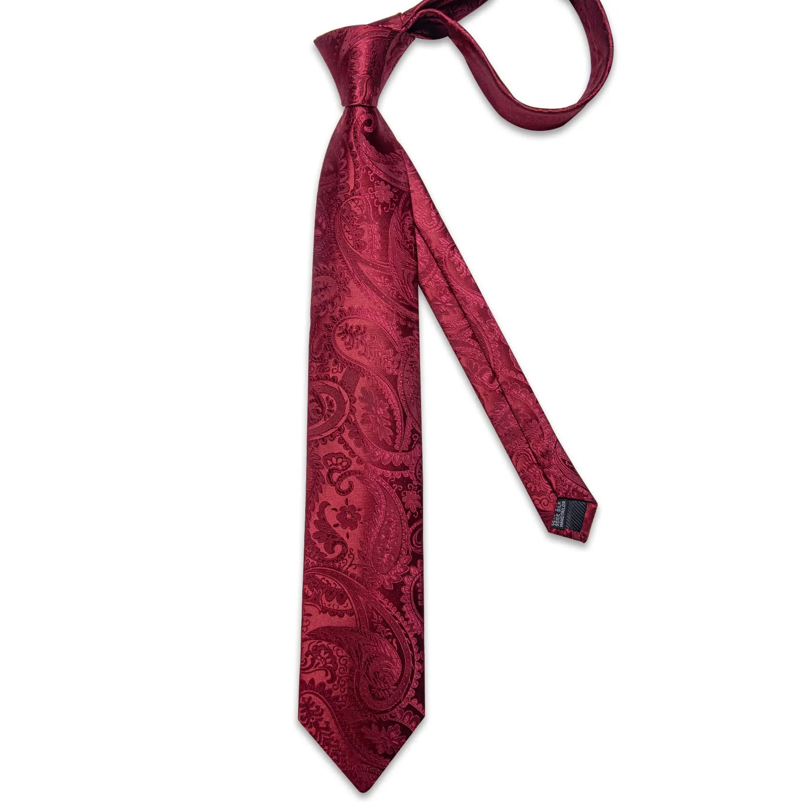 Ties2you Neck Tie Burgundy Paisley Silk Mens Dress Work Tie Handkerchief Cufflinks Set sold by Ties2You product image thumbnail 4