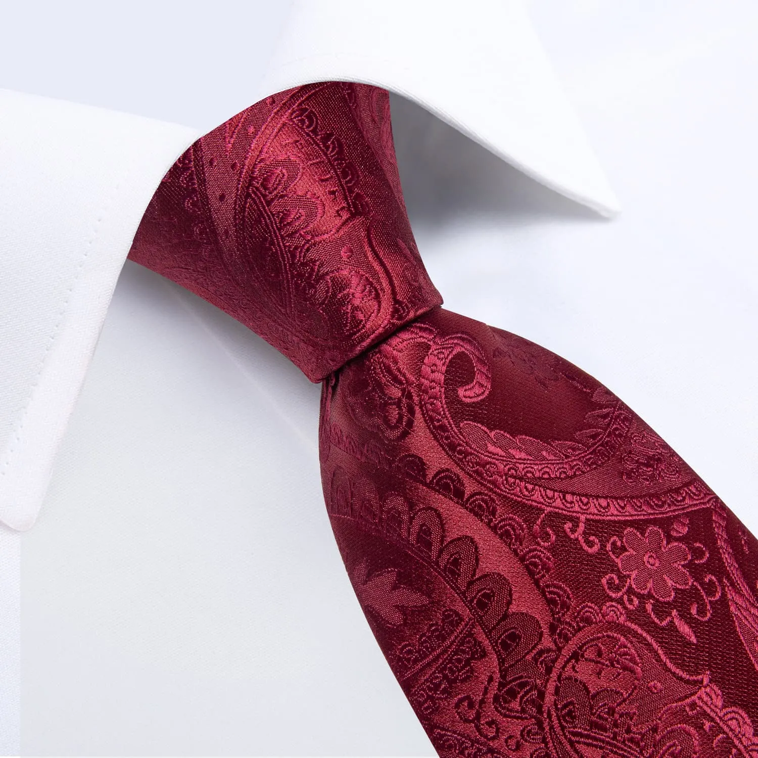 Ties2you Neck Tie Burgundy Paisley Silk Mens Dress Work Tie Handkerchief Cufflinks Set sold by Ties2You product image thumbnail 3