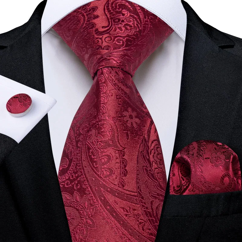 Ties2you Neck Tie Burgundy Paisley Silk Mens Dress Work Tie Handkerchief Cufflinks Set sold by Ties2You