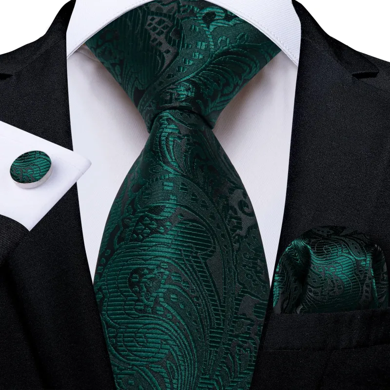 Ties2you Neck Tie Phthalo Green Floral Silk Mens Dress Work Tie Handkerchief Cufflinks Set sold by Ties2You