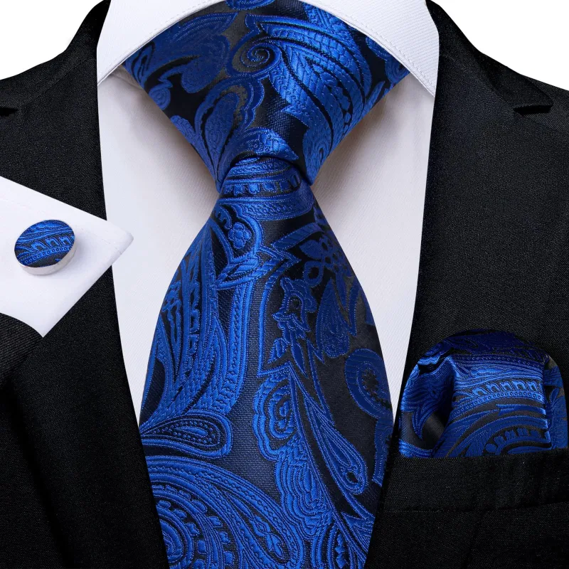 Ties2you Neck Tie Denim Blue Floral Silk Mens Dress Work Tie Handkerchief Cufflinks Set sold by Ties2You