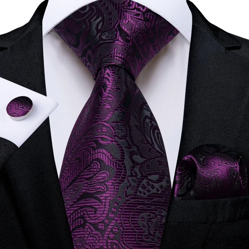 Ties2you Neck Tie Palatinate Purple Floral Silk Mens Dress Tie Handkerchief Cufflinks Set sold by Ties2You