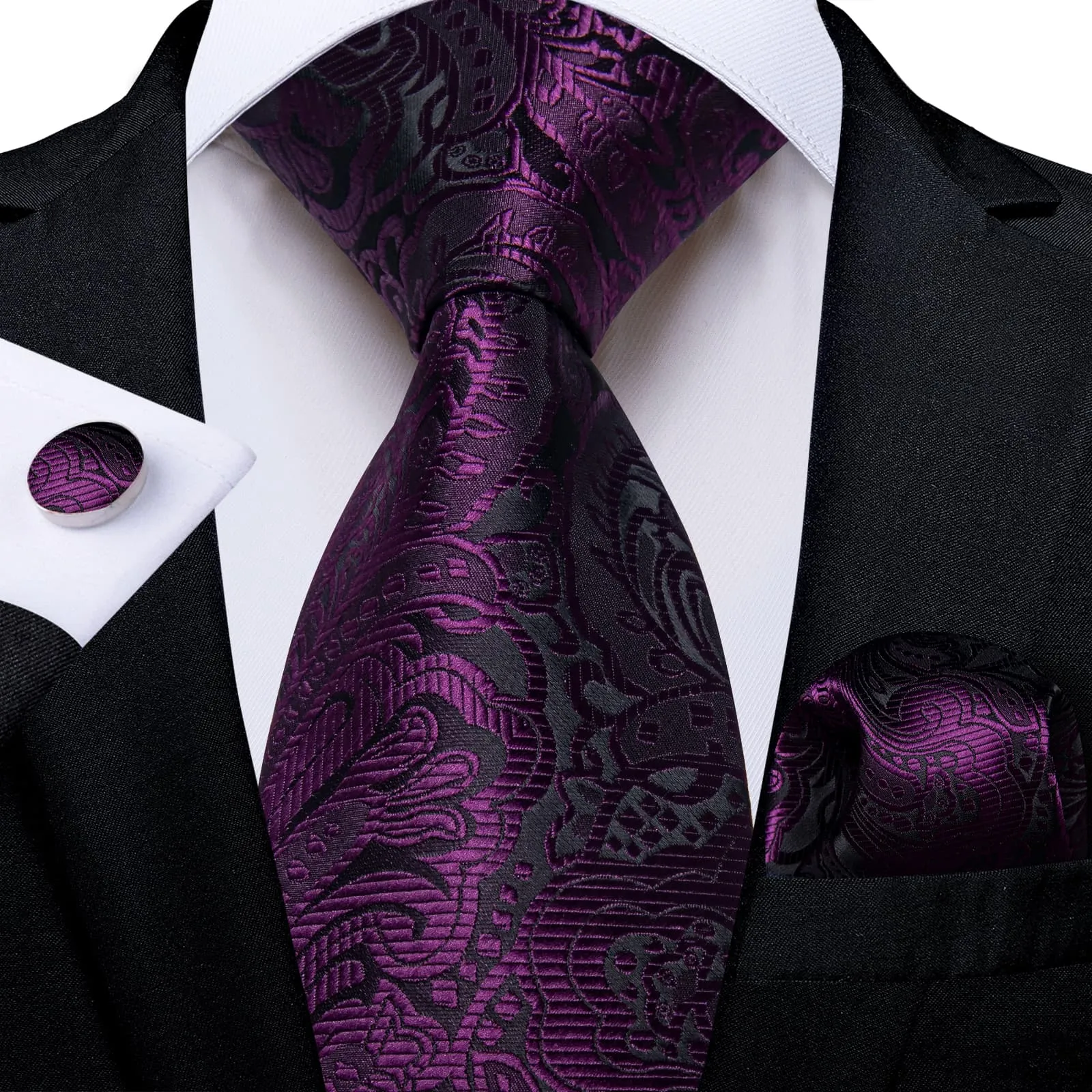 Ties2you Neck Tie Palatinate Purple Floral Silk Mens Dress Tie Handkerchief Cufflinks Set sold by Ties2You
