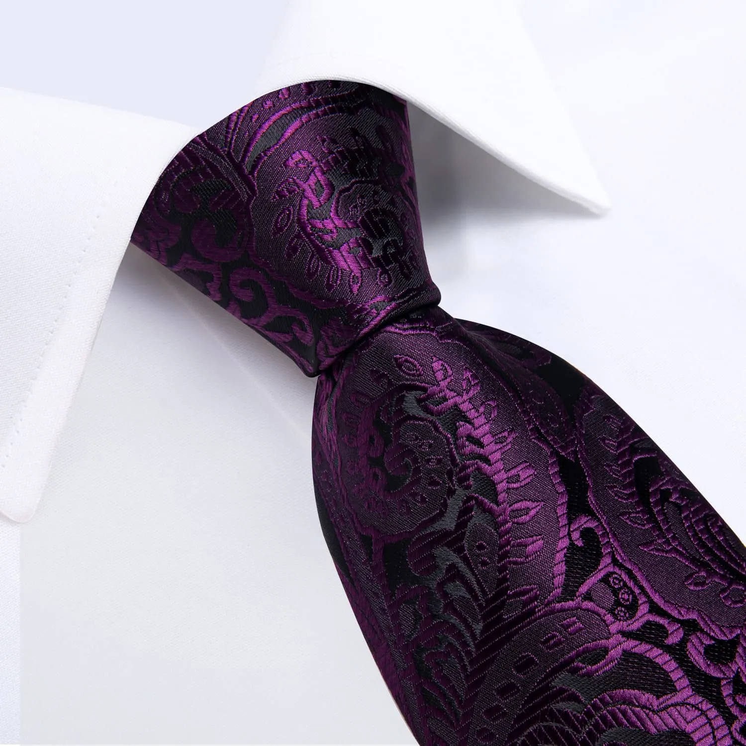 Ties2you Neck Tie Palatinate Purple Floral Silk Mens Dress Tie Handkerchief Cufflinks Set sold by Ties2You product image thumbnail 3