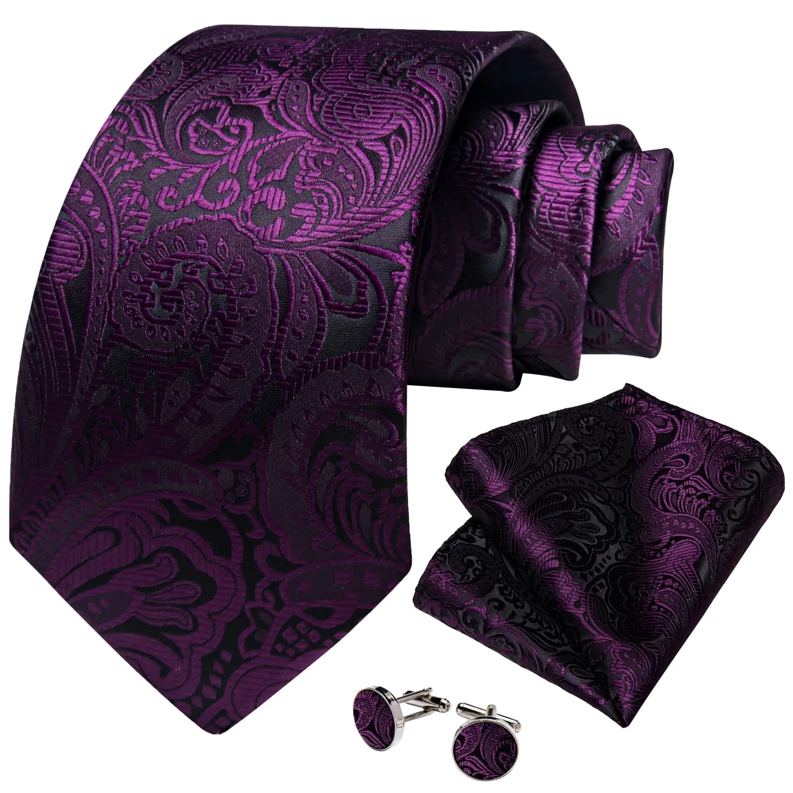 Ties2you Neck Tie Palatinate Purple Floral Silk Mens Dress Tie Handkerchief Cufflinks Set sold by Ties2You product image thumbnail 2