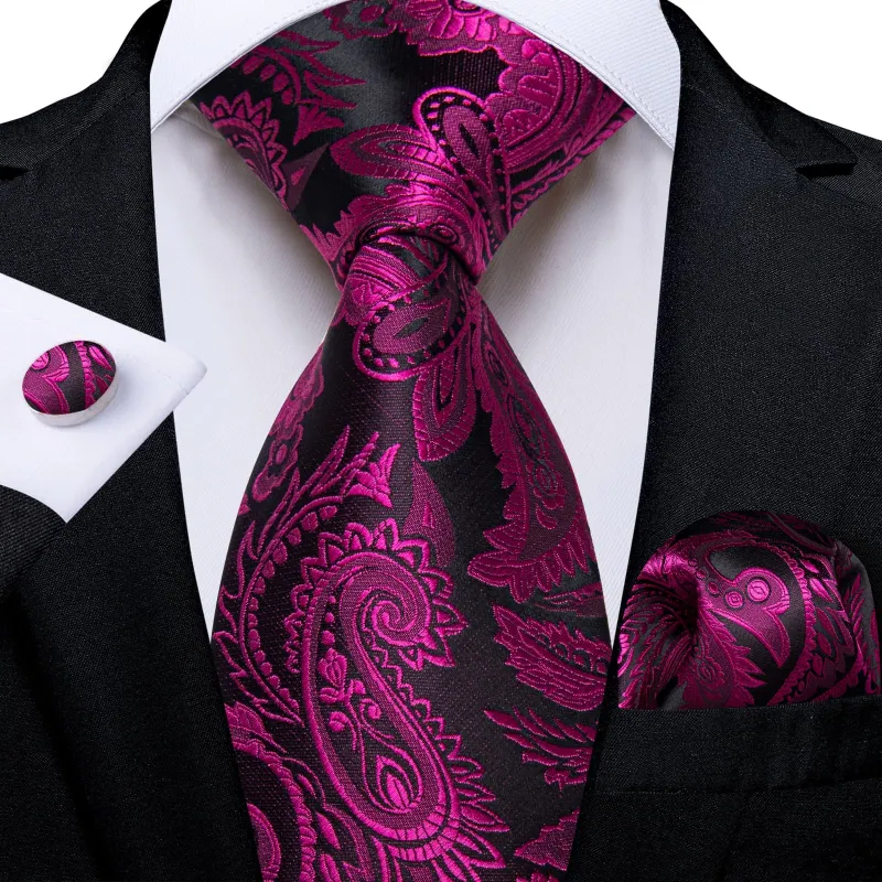 Ties2you Neck Tie Deep Purple Black Paisley Silk Mens Dress Tie Handkerchief Cufflinks Set sold by Ties2You