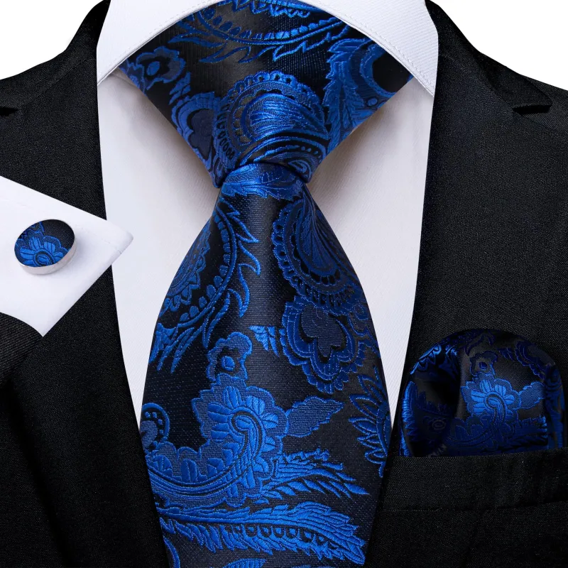 Ties2you Neck Tie Berry Blue Floral Silk Mens Dress Tie Pocket Square Cufflinks Set sold by Ties2You