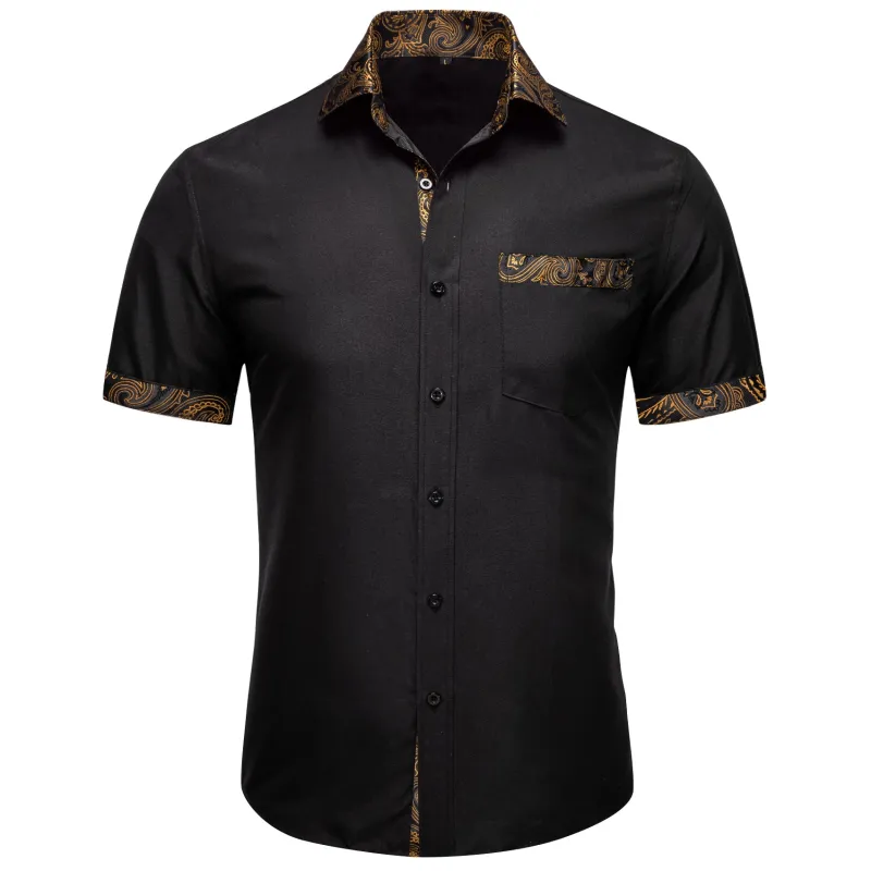Splicing Style Black with Brown Paisley Silk Men's Short Sleeve Shirt sold by Ties2You
