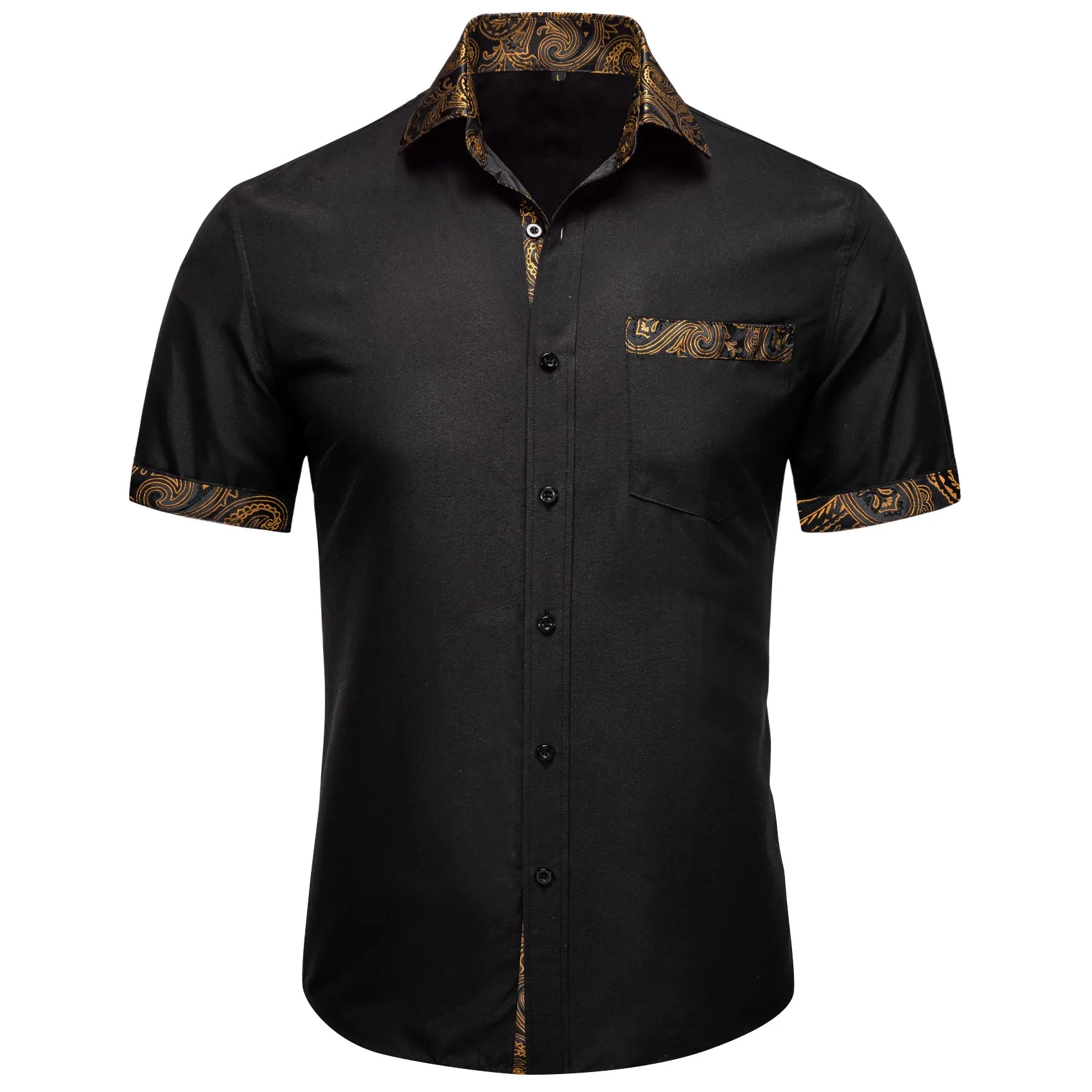 Splicing Style Black with Brown Paisley Silk Men's Short Sleeve Shirt sold by Ties2You