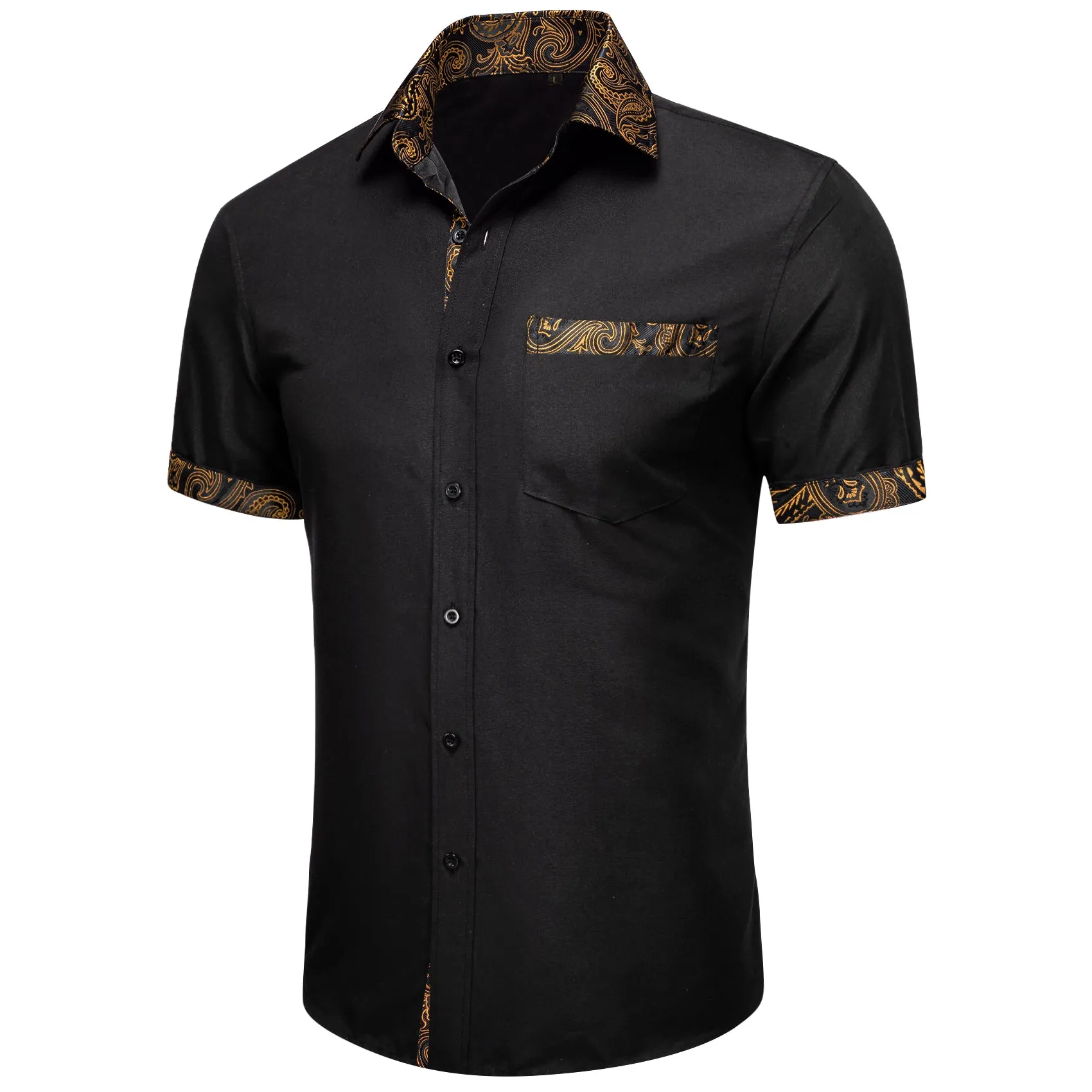 Splicing Style Black with Brown Paisley Silk Men's Short Sleeve Shirt sold by Ties2You product image thumbnail 2