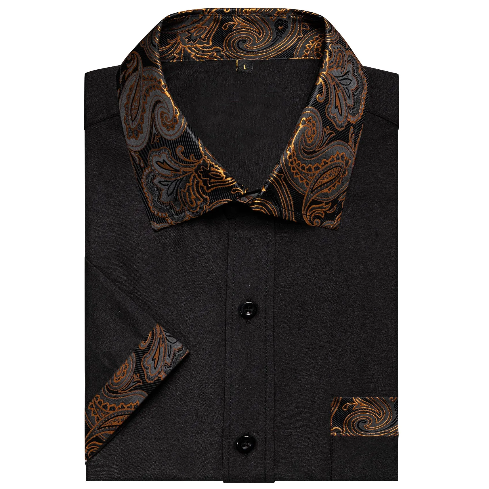 Splicing Style Black with Brown Paisley Silk Men's Short Sleeve Shirt sold by Ties2You product image thumbnail 3