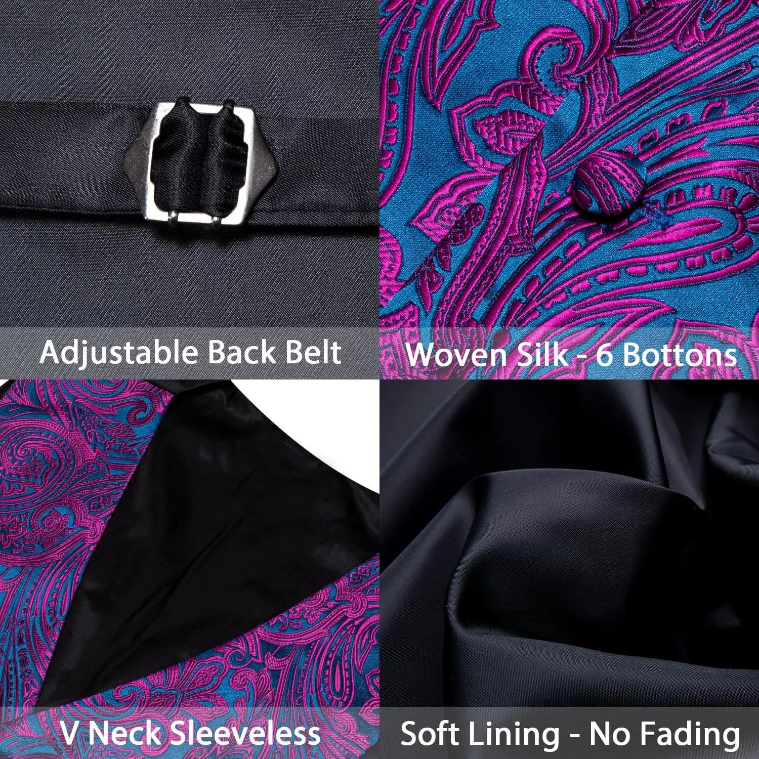 Ties2you Vest for Men Deep Purple Blue Paisley Silk Button Dress Vest Tie Pocket Square Cufflinks Set sold by Ties2You product image thumbnail 5