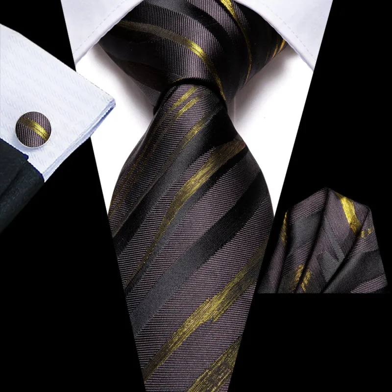Ties2you Extra Long Tie Black Green Striped 70 Inches Silk Mens Tie Set sold by Ties2You