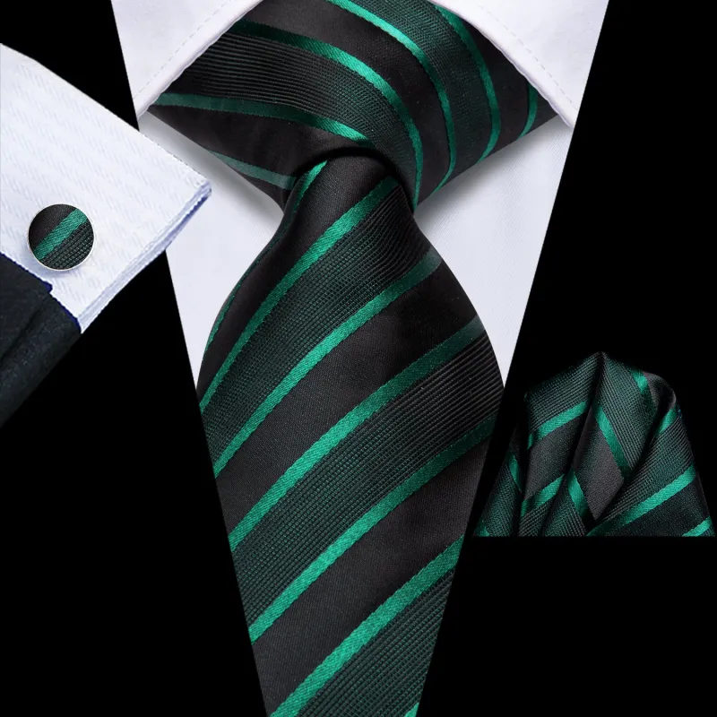 Ties2you Extra Long Tie Green Black Striped 70 Inches Silk Mens Dress Tie Set for Business sold by Ties2You
