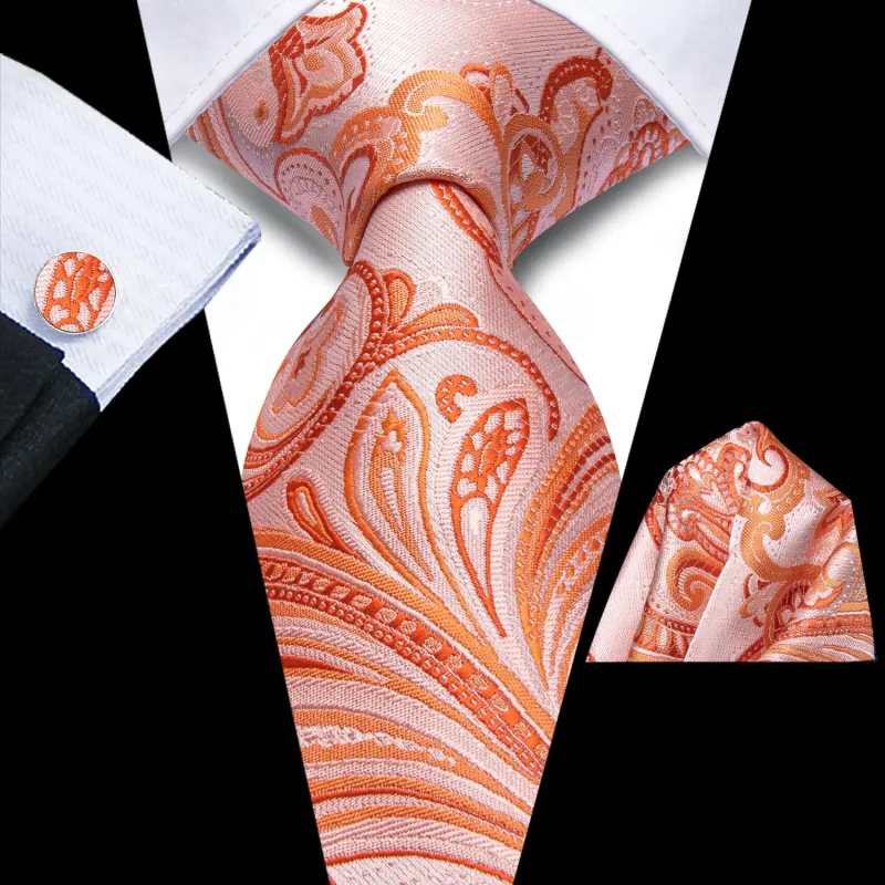 Ties2you Extra Long Tie Pink Orange Floral 70 Inches Silk Mens Dress Tie Set for Business made by Ties2You