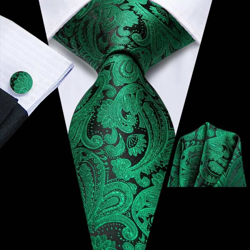 DarkGreen Black Men's 70 Inches Extra Length Tie Handkerchief Cufflinks Set sold by Ties2You