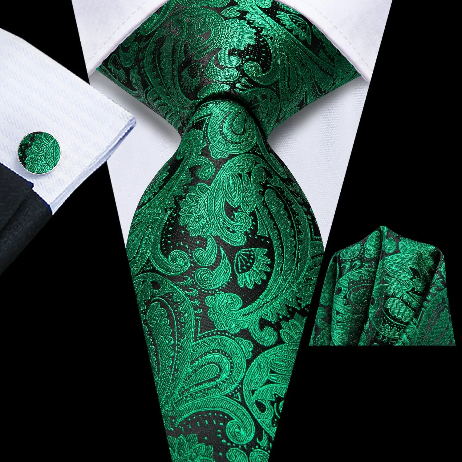 DarkGreen Black Men's 70 Inches Extra Length Tie Handkerchief Cufflinks Set sold by Ties2You