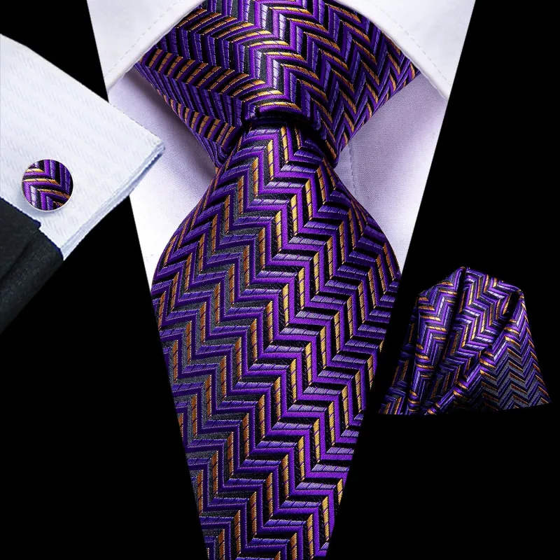 Ties2you Extra Long Tie Purple Orange Striped 70 Inches Men's Silk Tie Handkerchief Cufflinks Set sold by Ties2You