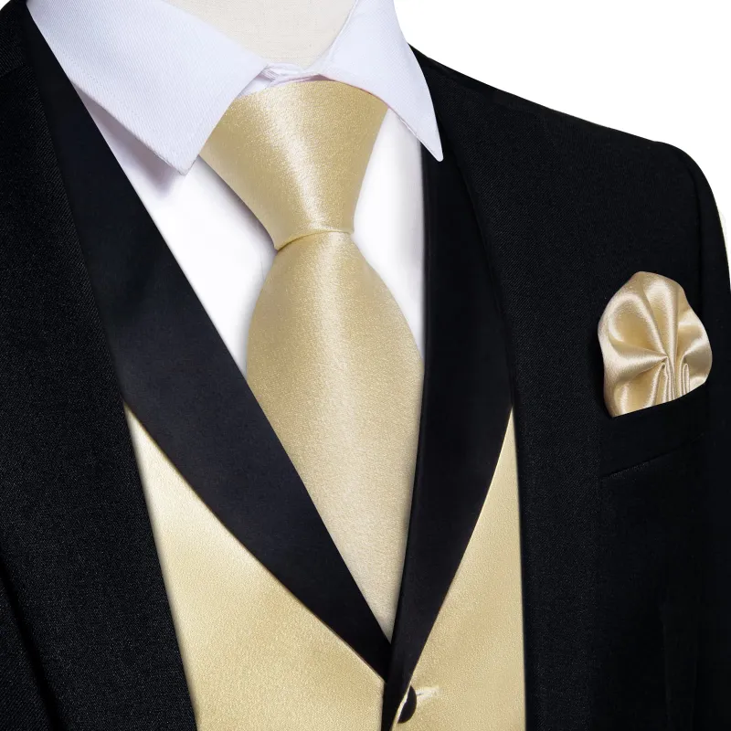 Ties2you Work Vest Shining Tan Solid Shawl Collar Silk Mens Dress Vest Tie Set sold by Ties2You
