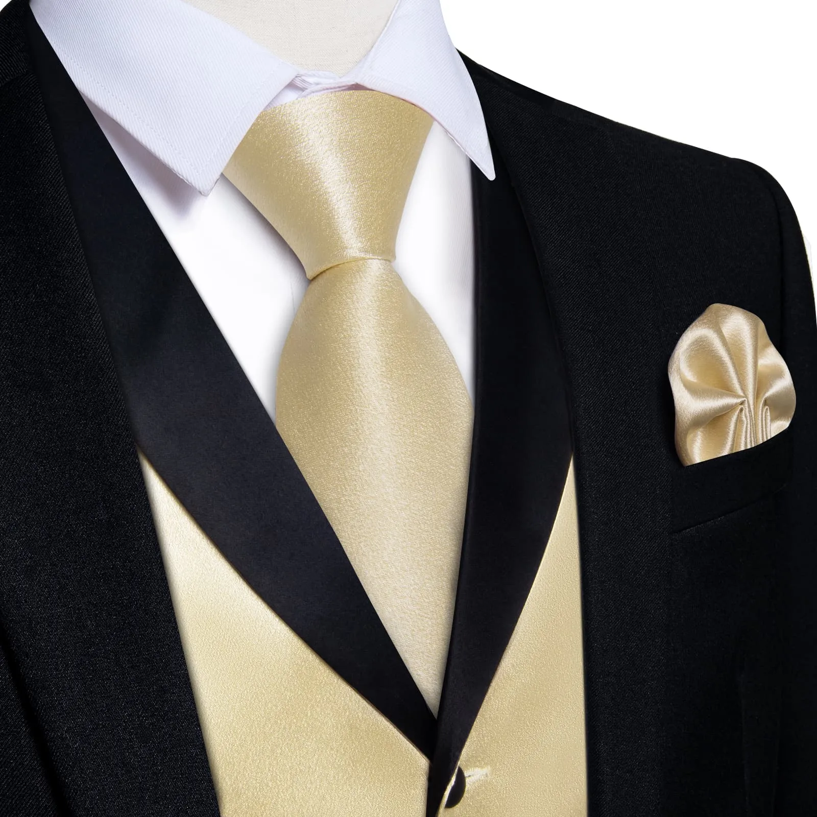 Ties2you Work Vest Shining Tan Solid Shawl Collar Silk Mens Dress Vest Tie Set sold by Ties2You