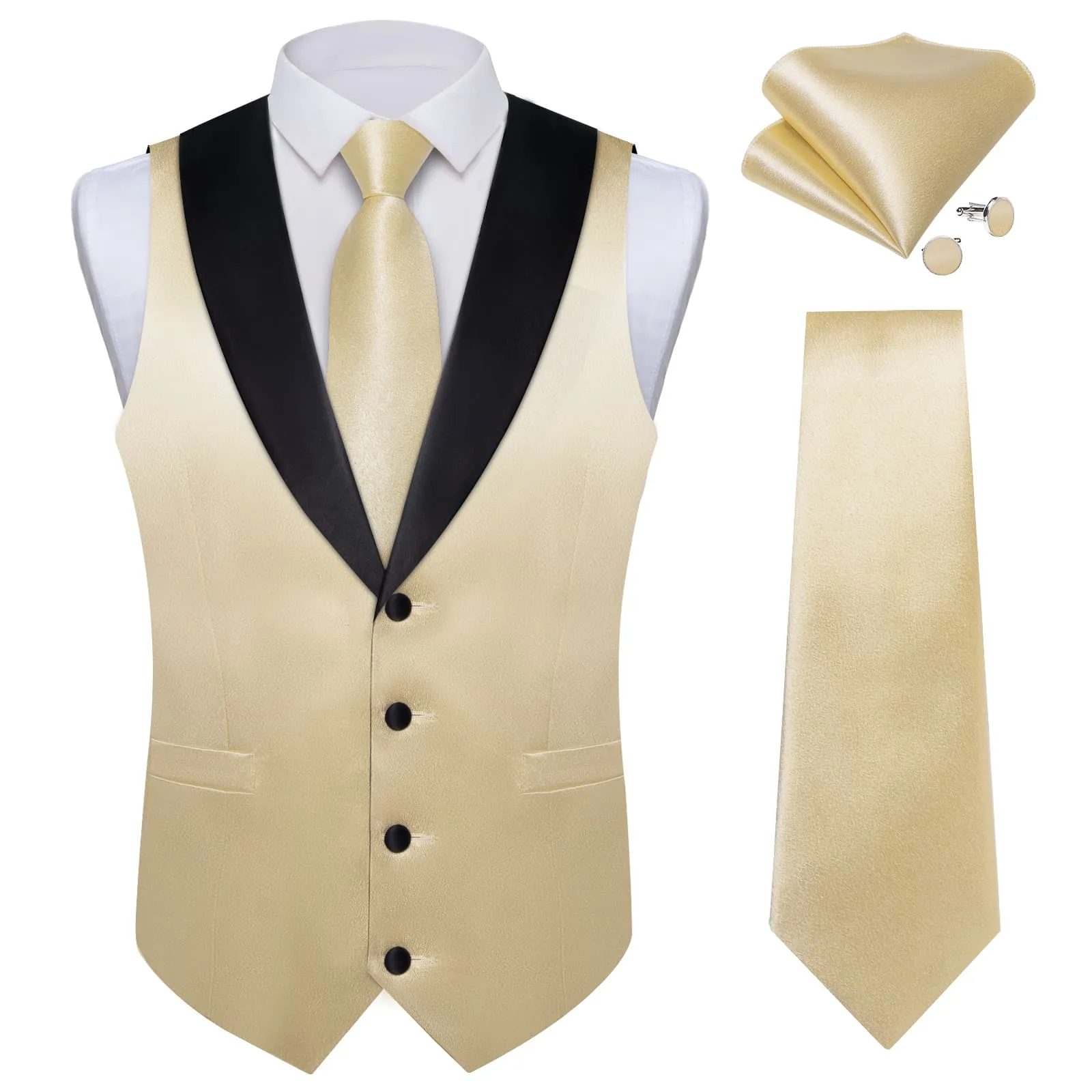 Ties2you Work Vest Shining Tan Solid Shawl Collar Silk Mens Dress Vest Tie Set sold by Ties2You product image thumbnail 2