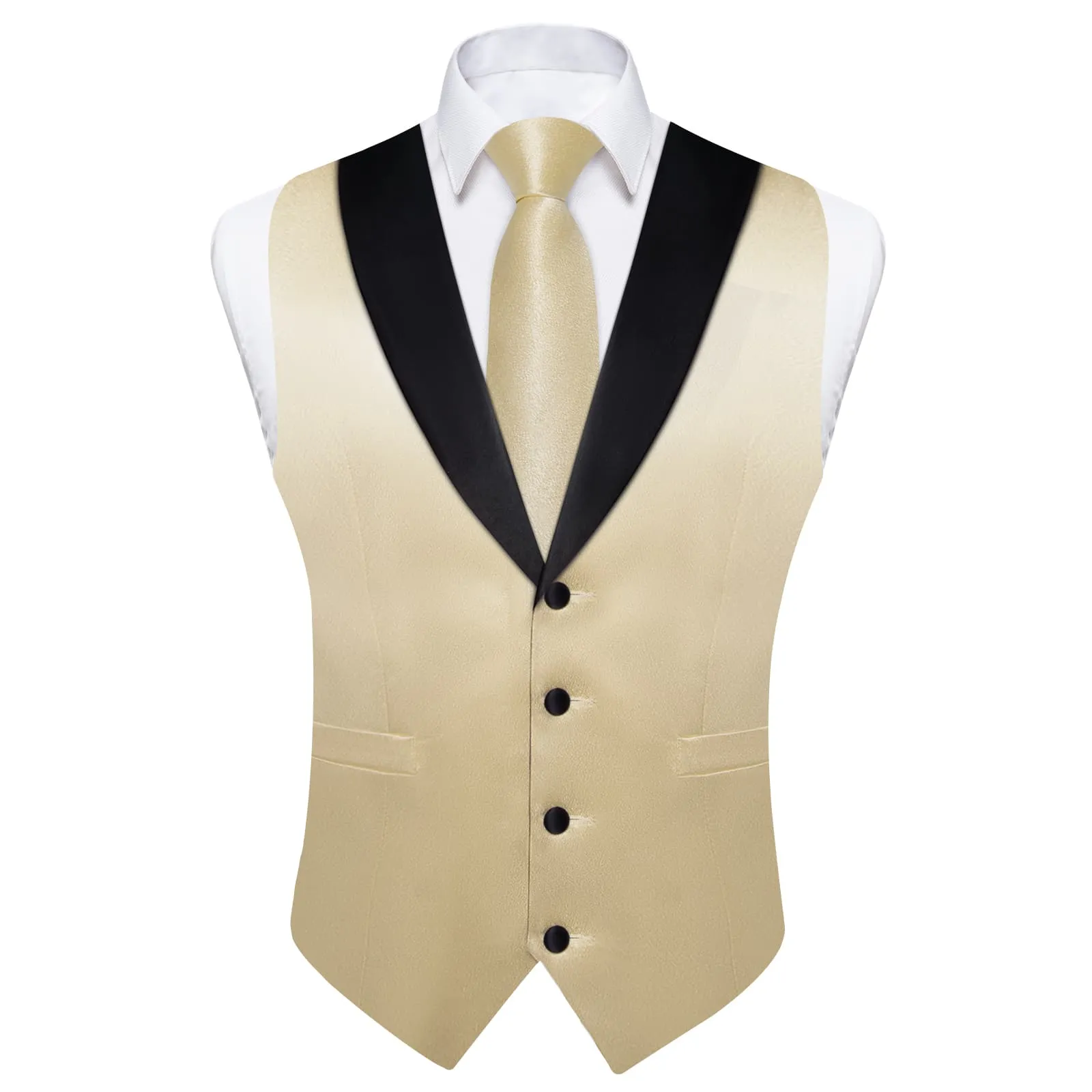 Ties2you Work Vest Shining Tan Solid Shawl Collar Silk Mens Dress Vest Tie Set sold by Ties2You product image thumbnail 4